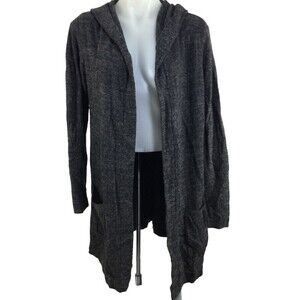 Barefoot Dreams CozyChic Lite Resort Long Open Front Hooded Cardigan Gray Medium